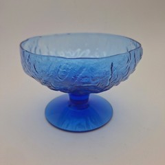 Vtg MCM Morgantown Crinkle Glass Cobalt Blue Footed Bowl SET of 2 Daiquiri