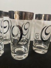 6 MCM Dorothy Thorpe «C» Highball Glasses Silver Band Monogram Initial 5.5″H Bar