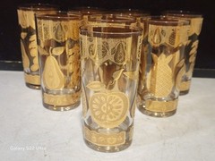 SET OF 8- Vintage Culver FLORENTINE Gold Fruit Highball Glasses