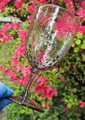 2 Depression EPAG Glass Goblets Wine Smoke Fleur-de-Lis Hobnail Bowl Green Glow