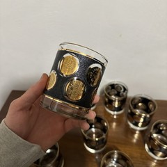 Vintage Libbey Gold Coin Bourbon Glasses Set of 8 w/ Black Raised Texture 8 oz