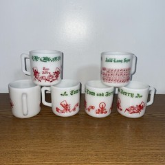 Set Of 6 Hazel Atlas Tom and Jerry Holiday Cups 4 Candle & 2 Auld Lang Syne Cups