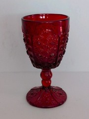 Fenton LG Wright RUBY RED Daisy Button Glass Stem Wine Goblet 6″