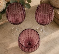 Artland Cambria Balloon Wine Glass Set Plum Ribbed Optic Panel Scalloped Rim 9”