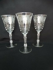 MCM Rock Sharpe Clear Crystal Gray Cut Water Goblet 3005-6 Excel Used Cond.