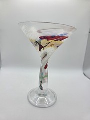 Signed Studio Art Glass Martini Glass Hand Blown Multicolor Swirl Thick Stem