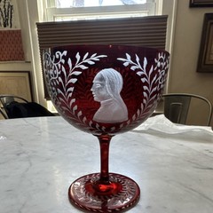 Antique Ruby Red Cameo Cut Glass Compote Bowl Pedestal Victorian Style