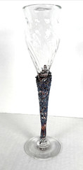 John Barber Designs Metallic Iridescent Art Glass Wine Flute 2000 Signed RARE