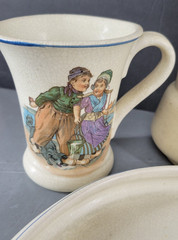 ROSEVILLE POTTERY HOLLAND DUTCH CREAMWARE PITCHER MUG TUMBLER SPITTOON SET LOT 4