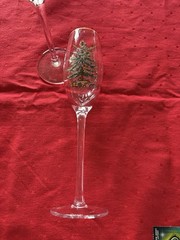Spode Christmas Tree Champagne Flutes Gold Rimmed 10.25” Tall Set of 2 Glasses