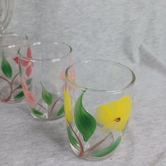 Vintage Bartlett Collins Juice Set Pitcher + 6 Glasses Hand Painted Floral MCM
