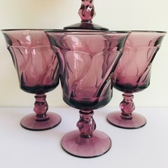 Fostoria Glass Co. JAMESTOWN PURPLE Set 4 Footed Water Goblets~5 7/8″ tall-1960