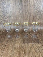 4 Tiffin-Franciscan Athens Water Wine Goblets Clear Gold Encrusted Rim & Foot