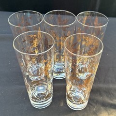 5 Vintage Hollywood Reg MCM William A Meier Gold Birds High Ball Glasses 11/15