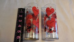 2 LOVE BUG Red Hearts & Lady Bugs Cocktail Drink Mixing Valentine’s Day Glasses