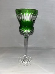 AJKA Thistle Wine Glass Green Peridot Cut To Clear Crystal Bohemian Hungary-Read