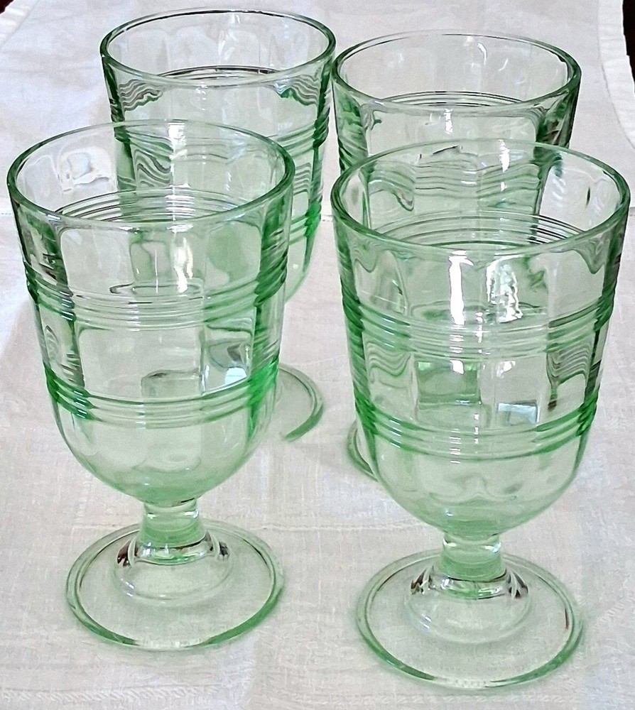 Set Of 4 Martha Stewart Green Footed Ice Tea Water Goblets 6.5” 12oz READ