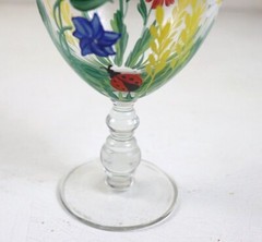 6 Romania Crystal Art Glass Hand Painted Flowers Butterfly Bee Detail