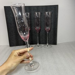 Lenox Etched Heather Pink Champagne Flutes Clear Stems 11” Retired Set Of 4