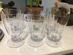 MIKASA STEPHANIE OPTIC COLD BEVERAGE ICED TEA GLASS SET OF 6 GOLD RIM