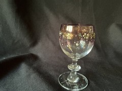 Vintage White Enamel Flower design, cordial, glass 3.5” high gold wine coloring