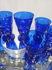 8 Footed Tumblers Glasses Cobalt Blue Seneca style Driftwood Casual Crinkle Blue
