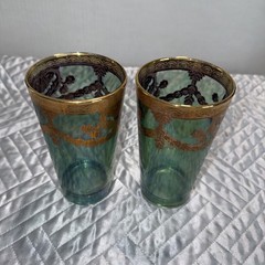 J Preziosi Lavorato A Mano Made in Italy Green Tumbler Glasses Pair