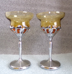 Pr 🥂 FARBERWARE KROME KRAFT ART DECO Martini COCKTAIL AMBER GLASS!
