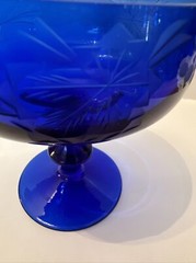 Cobalt Blue Glass Sherbet Sorbet Dessert or Cocktail Etched Grapes 4.5” Leaves