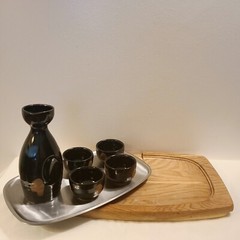 VTG Retro Mid Century MOD Barware Wine Sake Set Carafe Decanter w/Serving Tray