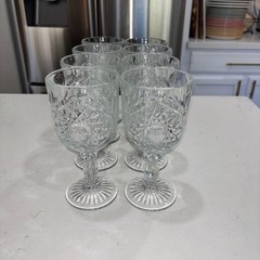 Vintage Libbey Hobstar Clear Glass Water Goblet Set of 8