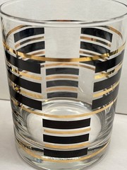 Rare 2 Signed Culver Double Old Fashioned Glasses Gold & Black USA
