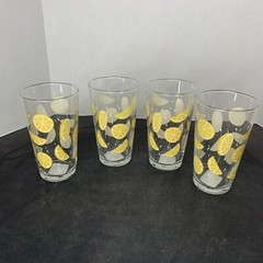 Libbey Yellow Lemon Slice Tumblers 16 Oz. Drinking Glasses Set of 4