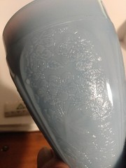 Jeanette Cherry Blossom Footed Juice Tumbler Delphite Blue Opaque 4.5″ Glass