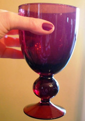 Vintage Set 5 WATER/WINE GOBLETS Hand Blown PLUM PURPLE SEEDED GLASS Ball Stem