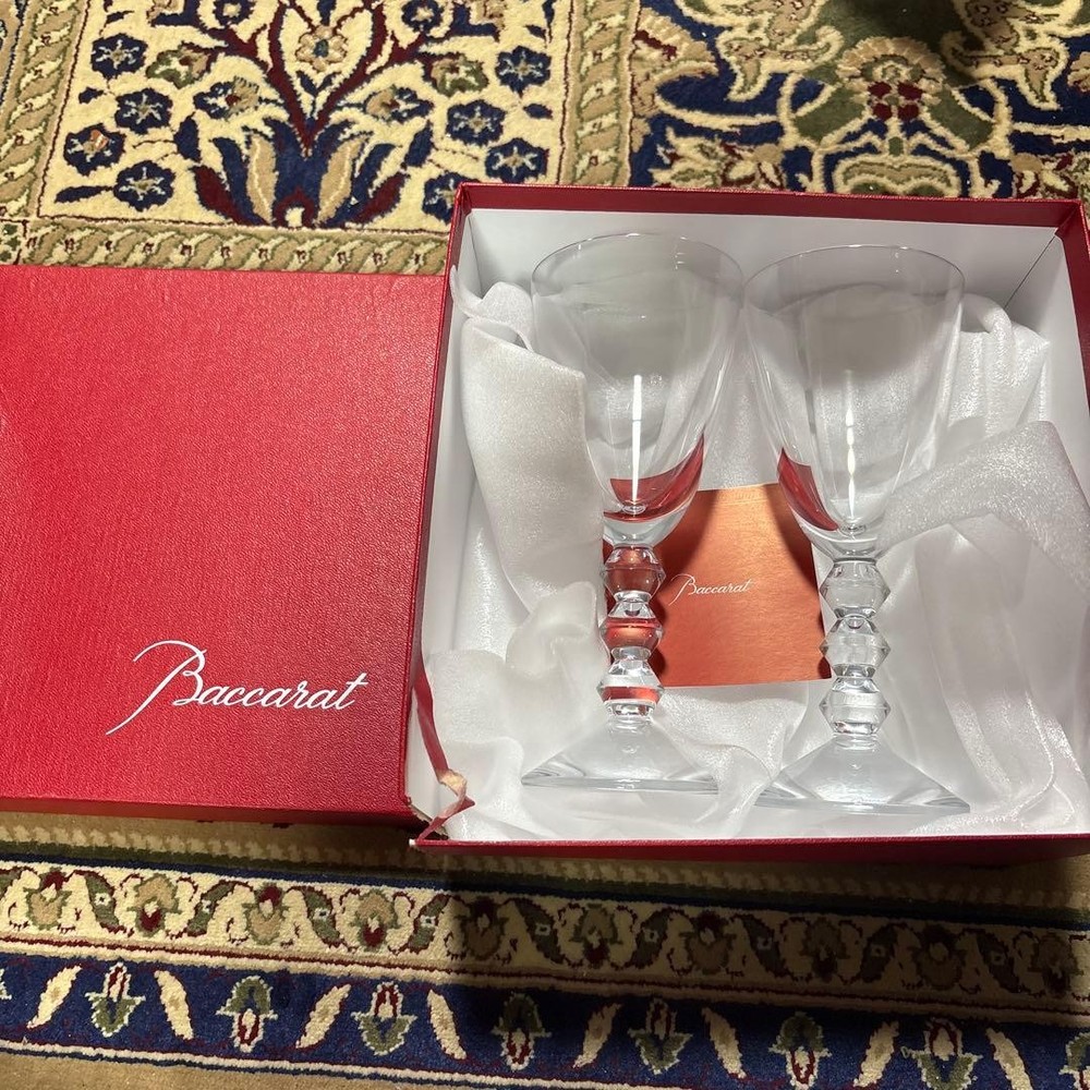 Baccarat Vega Beautiful Wine Glasse Crystal Set Of 2 With Original Box Mint