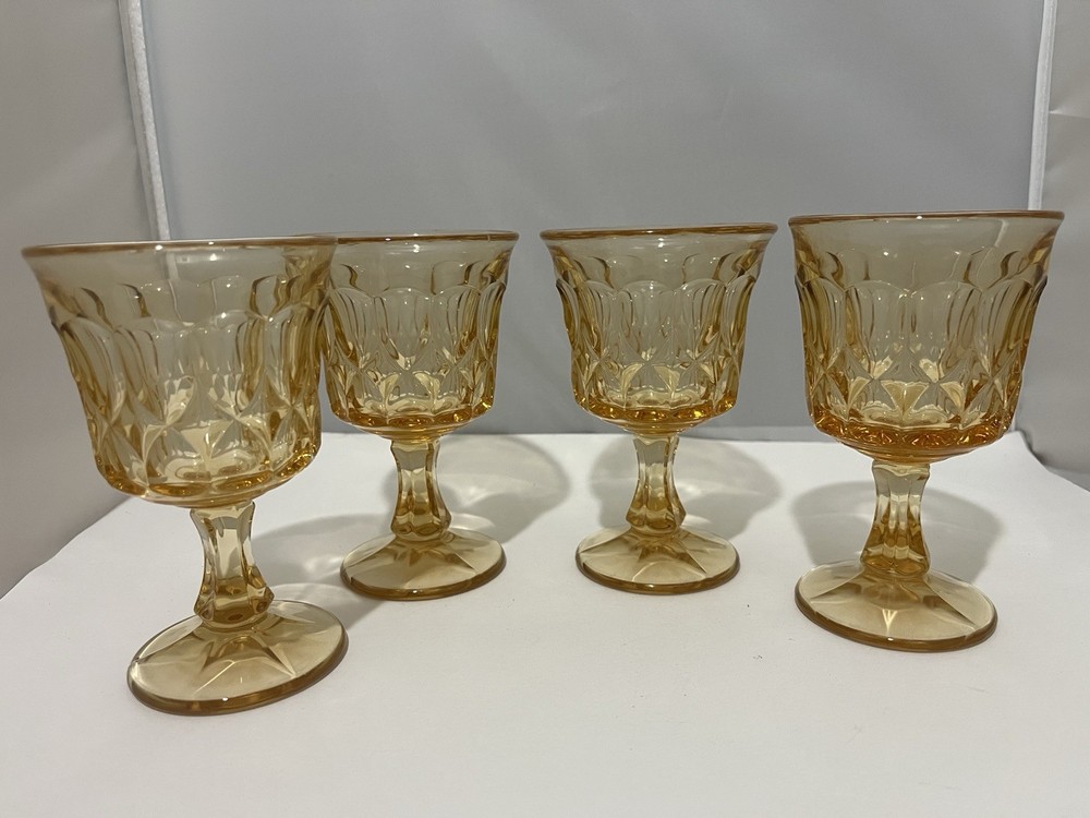 Set 4 VTG amber gold yellow stemmed wine juice glasses Noritake Perspective