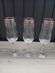 VTG Platinum Silver Rimmed Fluted & Etched Crystal Champagne Glass 8″ – Set 3