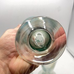 Three Hand Blown Stemware V-Shaped Glasses All Iridescent Green & Blue Band