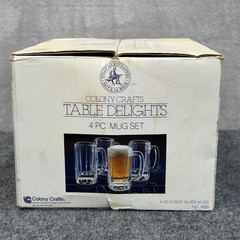Colony Crafts Beer Mugs SET OF 4 Clear Fluted Faceted Glass 12 Oz USA Made 4963
