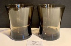 2 Anchor Hocking Linden Smokey Brown Tawny Glass Flared Tumblers Lowball Vintage