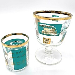 4 Libbey MCM Barware cocktail Glasses, Turquoise And Gold Pedestal, 1 Jigger