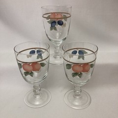 Vintage Mikasa Fruit Panorama Goblet Glasses 7″ Footed 14 Oz. Set of 3 Iced Tea