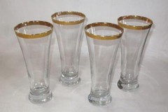 4 Lovely Tiffin Gold Encrusted Pilsner Glasses 7 1/8″ tall