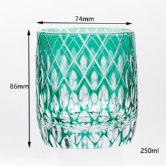 Green Edo Kiriko Glass Crystal Whiskey Glasses Hand Cut To Clear 9oz/250ml