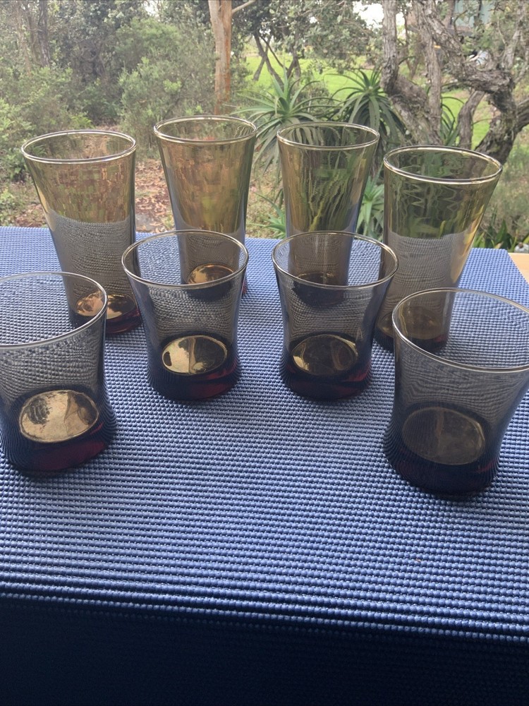 Vintage ANCHOR HOCKING Linden Mocha Tawny Brown Glasses set of 8 Tumblers