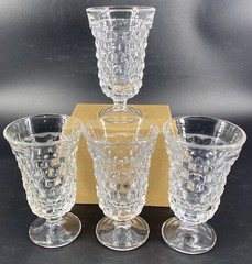 4 Vtg FOSTORIA American Clear 4 3/4” Footed Juice Glasses 2056 Cube 4.5 Oz