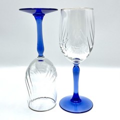 Lenox Crystal Swag Drape Cobalt Blue Stem Gold Rim Optic Swirl Wine Goblets 4 PC