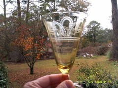 RARE 2 MORGANTOWN # 7604 1-2-1 YELLOW TOPAZ GLASS WATER GOBLETS NEEDLE ETCHED