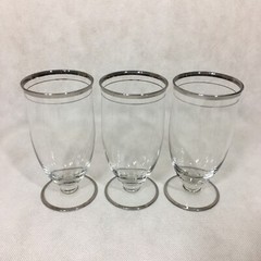 Lot of 3 Crystal Iced Tea Glasses Double Platinum Trim Foot 5-3/4″ Vintage